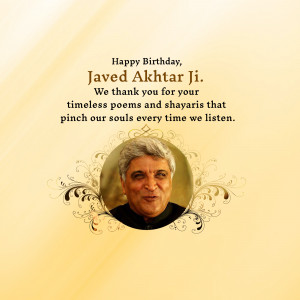 Portrait of Javed Akhtar with birthday wishes