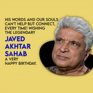Portrait of Javed Akhtar with a birthday message