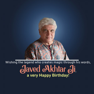 Portrait of Javed Akhtar with birthday greetings