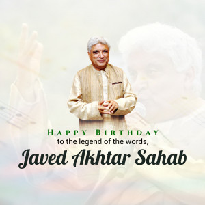Portrait of Javed Akhtar with birthday greetings