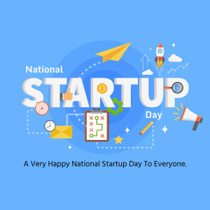 Illustration celebrating National Startup Day with icons representing growth and success.