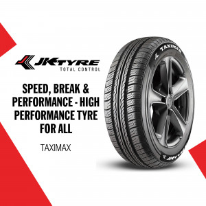 JK Tyre Taximax tyre with red and white background