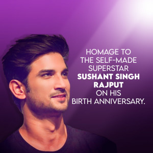 Portrait of Sushant Singh Rajput with text commemorating his birthday