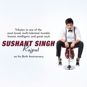 Portrait of Sushant Singh Rajput with a tribute message