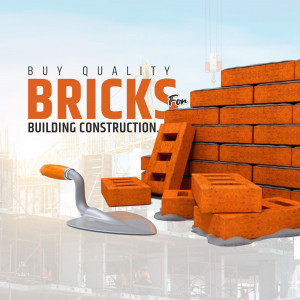 Image of bricks, a trowel, and building construction materials.