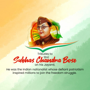 Portrait of Subhas Chandra Bose with Indian flag colors