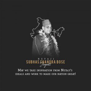Portrait of Netaji Subhas Chandra Bose with a map of India in the background