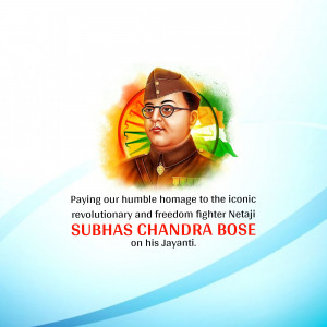 Portrait of Netaji Subhas Chandra Bose with Indian flag colors