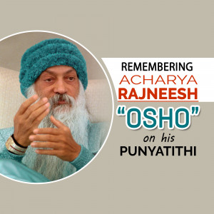 Portrait of Acharya Rajneesh (Osho) in a teal beanie