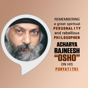 Portrait of Osho with text commemorating his Punyatithi