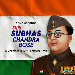Portrait of Subhas Chandra Bose with the Indian Flag