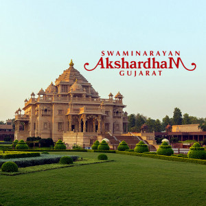 Exterior view of the Swaminarayan Akshardham temple in Gujarat, India.
