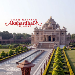 Exterior view of the Swaminarayan Akshardham temple in Gujarat, India.