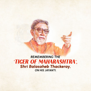 Portrait of Balasaheb Thackeray with text commemorating his Jayanti