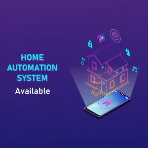 Isometric illustration of a smart home system controlled by a smartphone.