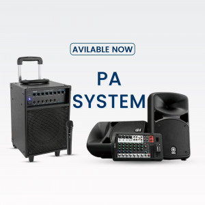 Yamaha portable PA system with speakers, mixer, and microphone