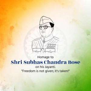 Portrait of Netaji Subhas Chandra Bose with Indian flag colors
