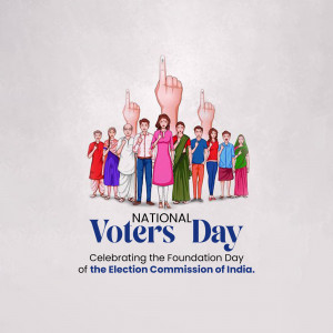 Illustration of diverse people raising hands with inked fingers celebrating National Voters Day in India.