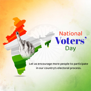 National Voters' Day graphic with India map and hand with ink-stained finger