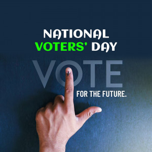 A hand with an ink-stained finger pressing a button symbolizing voting on National Voters' Day.