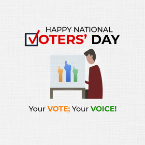 Illustration of a person looking at raised fingers dipped in ink, celebrating National Voters' Day.
