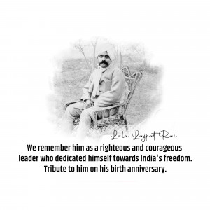 Black and white portrait of Lala Lajpat Rai, an Indian independence activist.