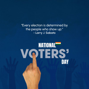 Image commemorating National Voters' Day with a hand casting a vote and a motivational quote.