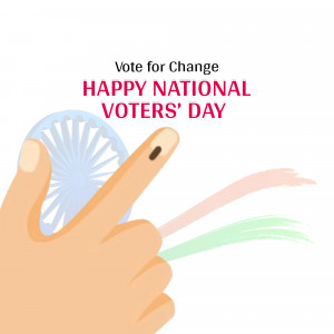 Hand with ink-stained finger symbolizing voting on National Voters' Day with Indian flag colors.