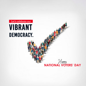 A checkmark formed by a diverse group of people, celebrating National Voters' Day.