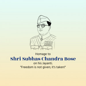 Line art portrait of Subhas Chandra Bose with text commemorating his Jayanti