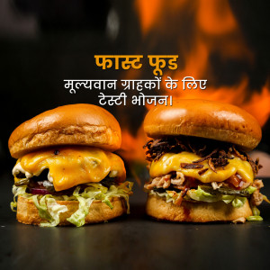 Two juicy cheeseburgers with melted cheese and fresh toppings on a dark background.