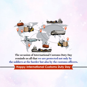 Illustration depicting global logistics and customs operations with a world map and various transportation methods.