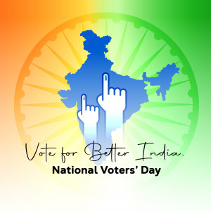 Image depicting the map of India with a hand showing the index finger after voting, promoting National Voters' Day.