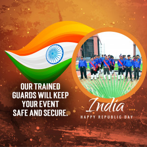Indian flag and security personnel for Republic Day