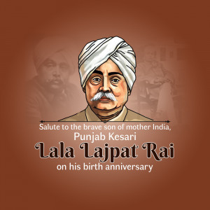 Portrait of Lala Lajpat Rai with text commemorating his birth anniversary