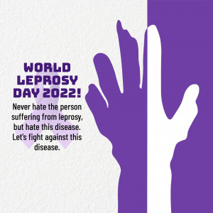 Image promoting World Leprosy Day 2022 with a hand silhouette and text advocating for fighting the disease.