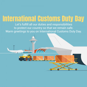 Illustration for International Customs Duty Day featuring an airport scene with planes and cargo.