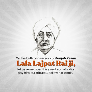 Portrait of Lala Lajpat Rai with tribute text