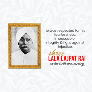 Portrait of Lala Lajpat Rai with text commemorating his birth anniversary.