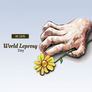 Illustration of a hand holding a flower with text 'World Leprosy Day'