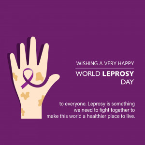 Illustration of a hand with a purple ribbon symbolizing World Leprosy Day.