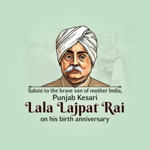 Portrait of Lala Lajpat Rai with text commemorating his birth anniversary