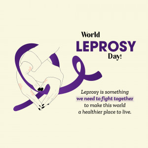 World Leprosy Day illustration with hands forming a heart and a purple ribbon.
