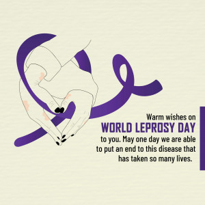 Hands forming a heart with a purple ribbon for World Leprosy Day