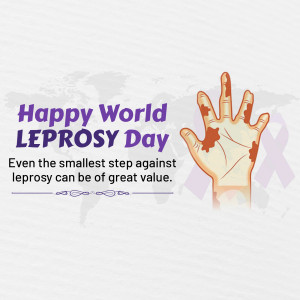 Image promoting World Leprosy Day with a hand and world map background.