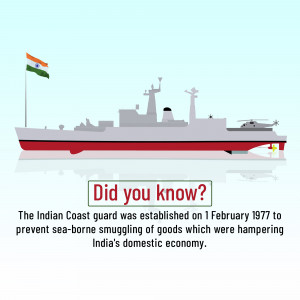 Illustration of an Indian Coast Guard ship with the Indian flag and a 'Did You Know?' fact.