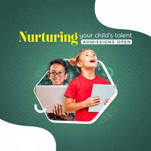 Two children looking upwards at a bright light, representing talent and learning, with text announcing admissions are open.