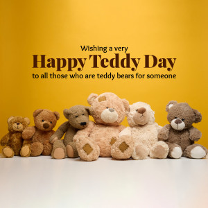 A group of teddy bears with the text 'Happy Teddy Day'