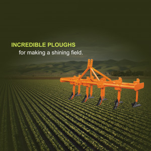 Orange plough in a green field