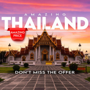 Wat Arun Ratchawararam Ratchawaramahawihan temple in Bangkok, Thailand with promotional text.
